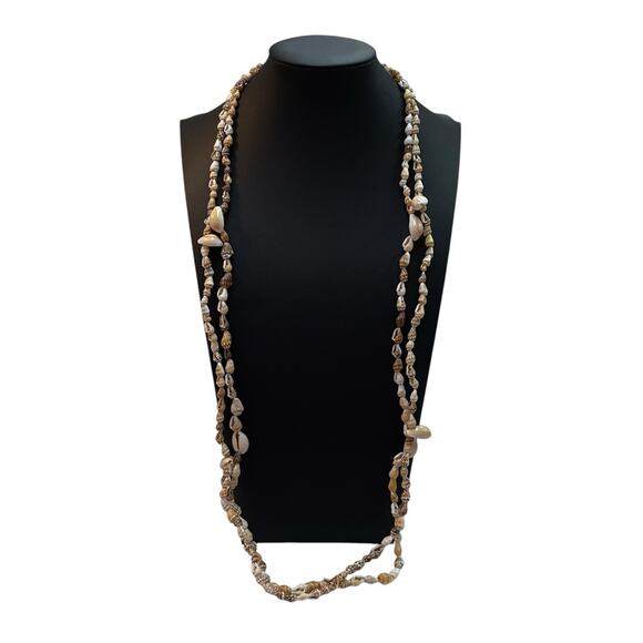 Women's DOUBLE SHELL NECKLACES Beige 35" Long - Picture 1 of 5